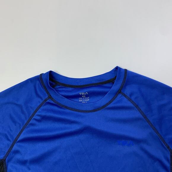 TSLA Swim Shirt Mens XS Extra Small Blue Black Short Sleeve Loose Fit Rashguard - Picture 3 of 13